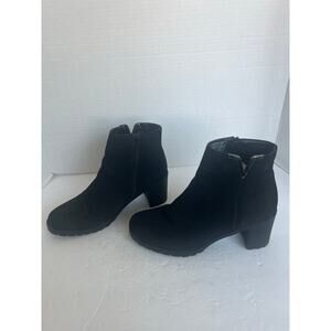LONDON FOG Black Owynn Neoprene Block Rubber Heel Zip Ankle Bootie Boots 9.5